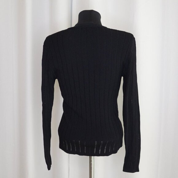 Escada Pointelle Knit Sweater Black Sz M - Picture 3 of 5